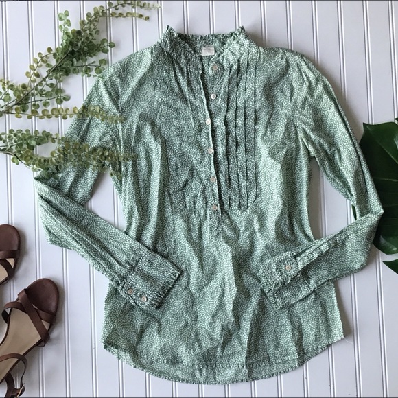 J. Crew Tops - J. Crew floral green button up top white ruffle